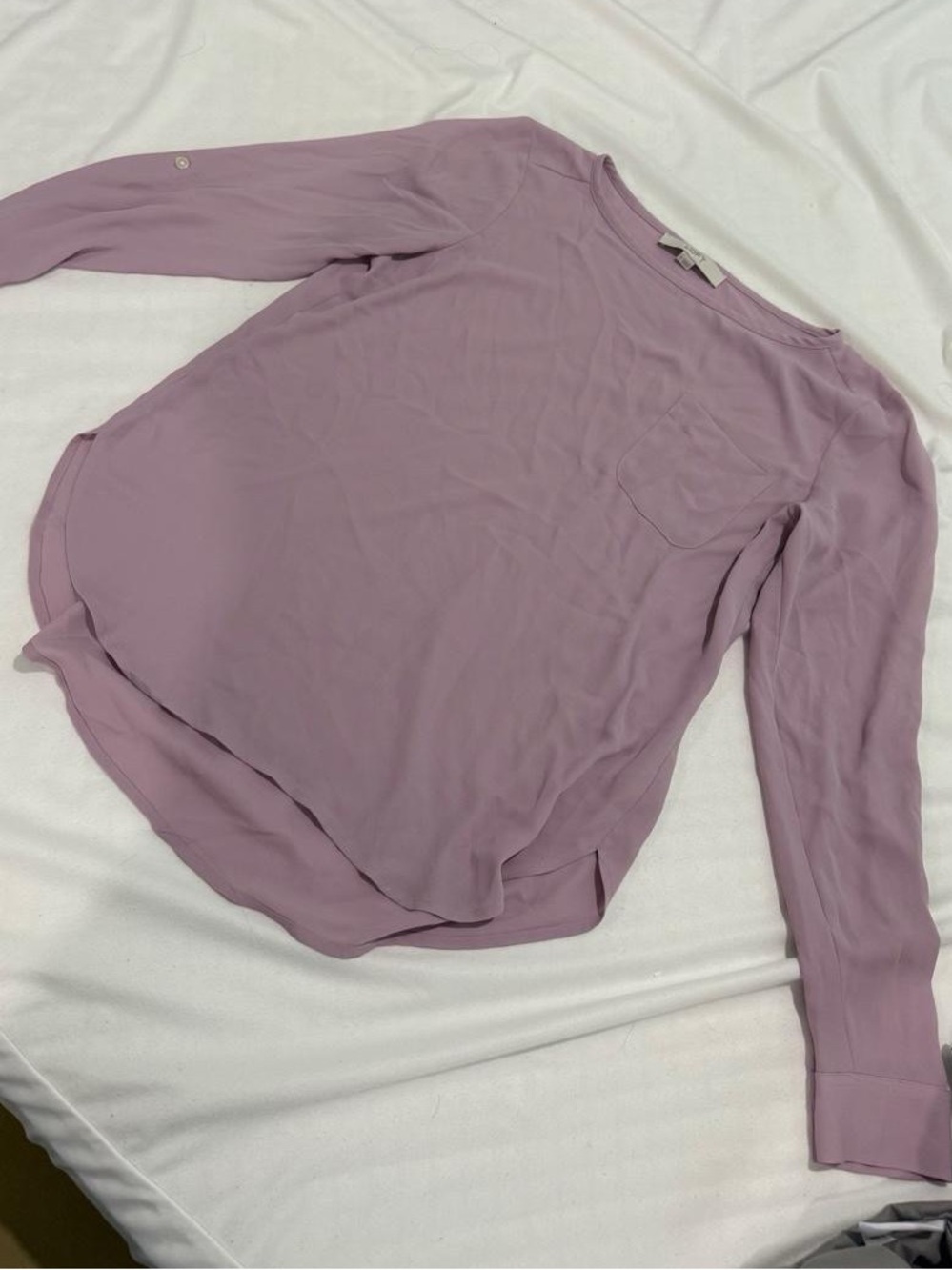 💜 LOFT Lavender Roll-Tab Long Sleeve Pocket Blouse — Size S 💜